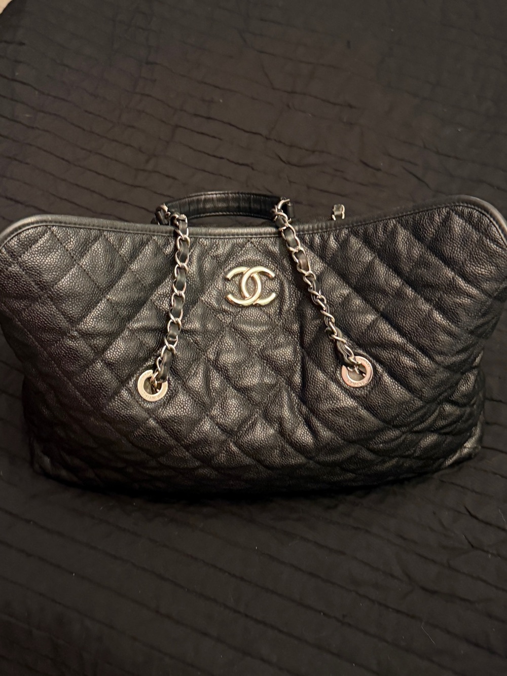 Chanel Caviar Quilted French Riviera Hobo Black